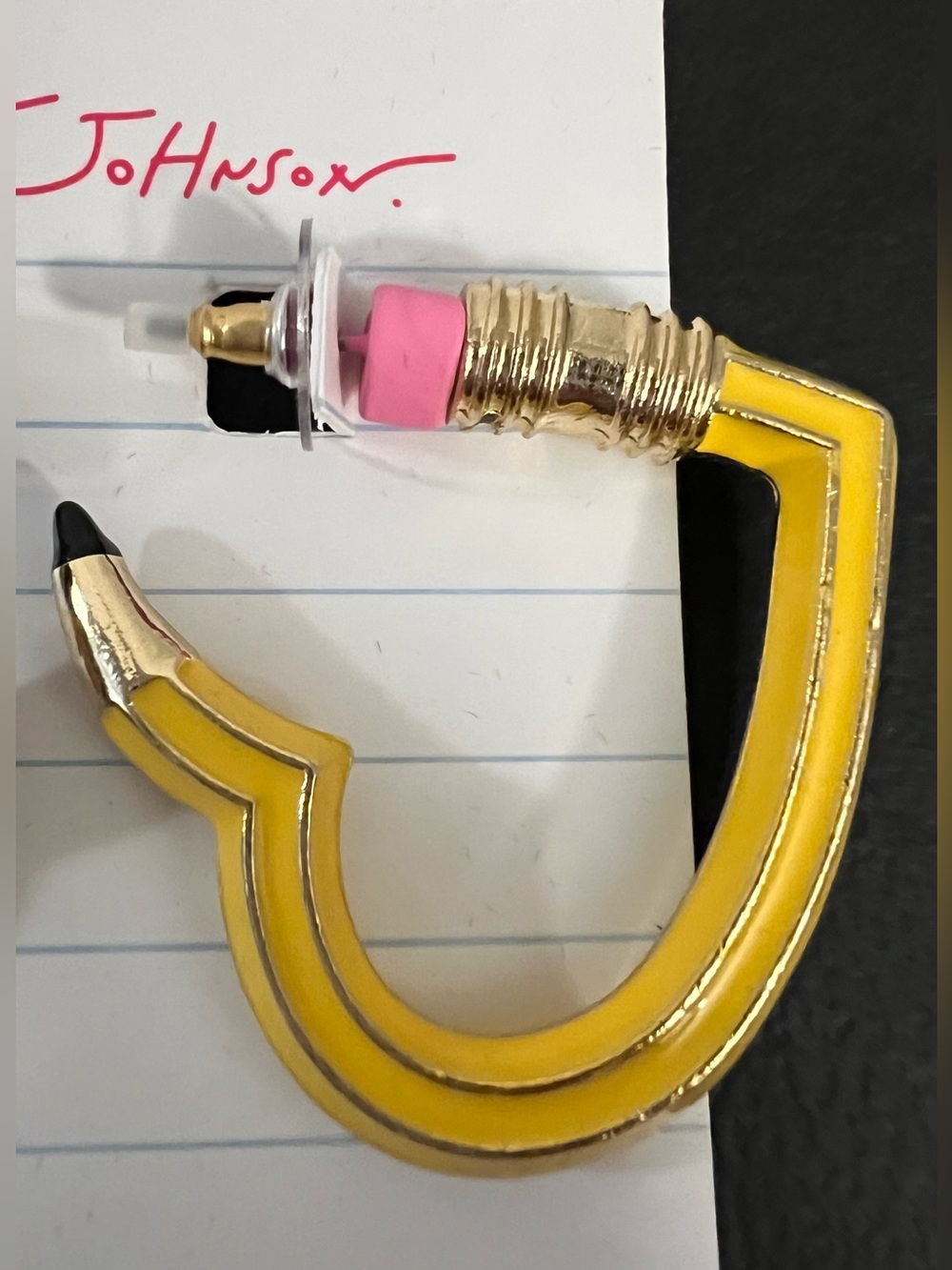 Betsey Johnson Yellow Pencil Heart Hoop Earrings with Pink Eraser - Picture 10 of 16